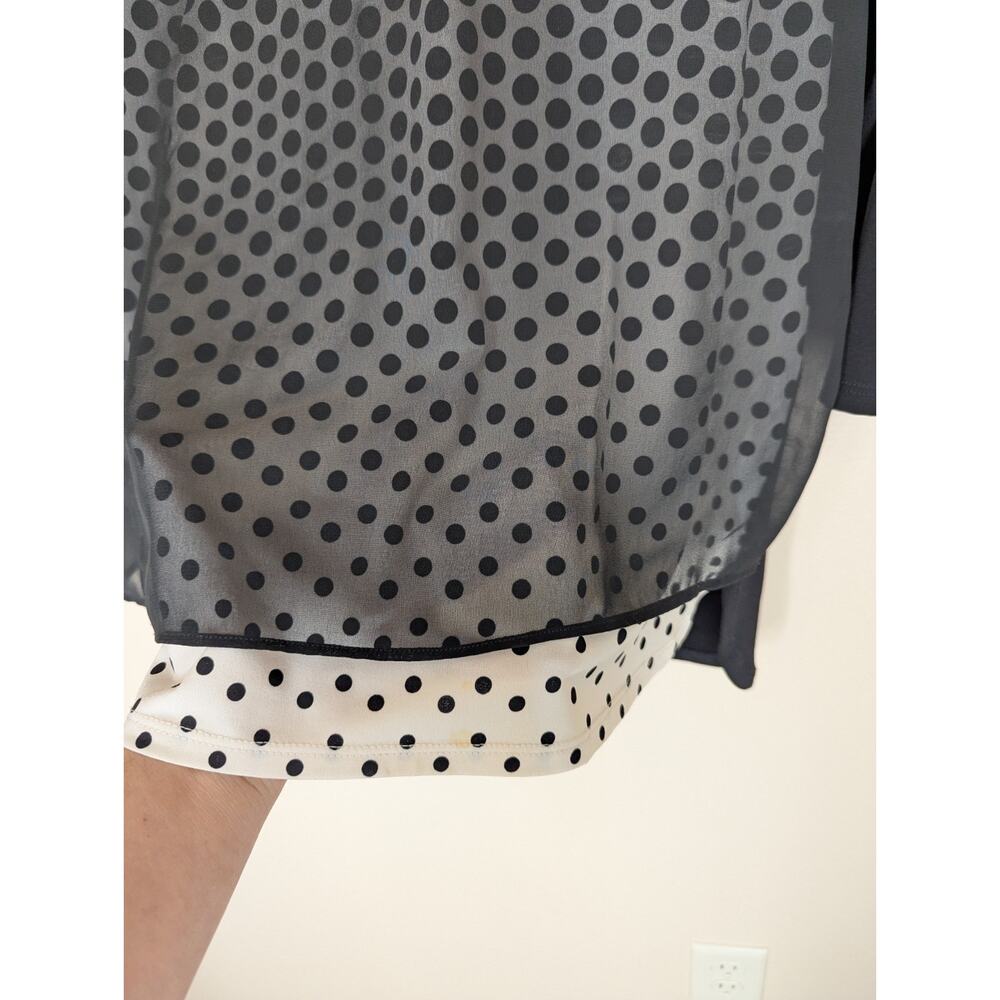 Chico's Blouse Black Chiffon Overlay White w Polka Dots Lining Size 1 Medium - Picture 5 of 9
